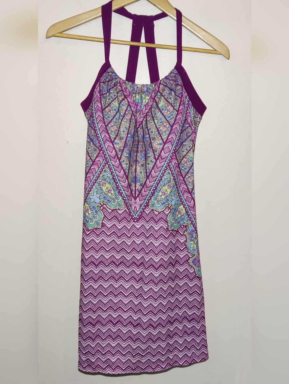 Prana Womens Quinn Dress Size Small Purple Blue Green Sleeveless Built In Bra